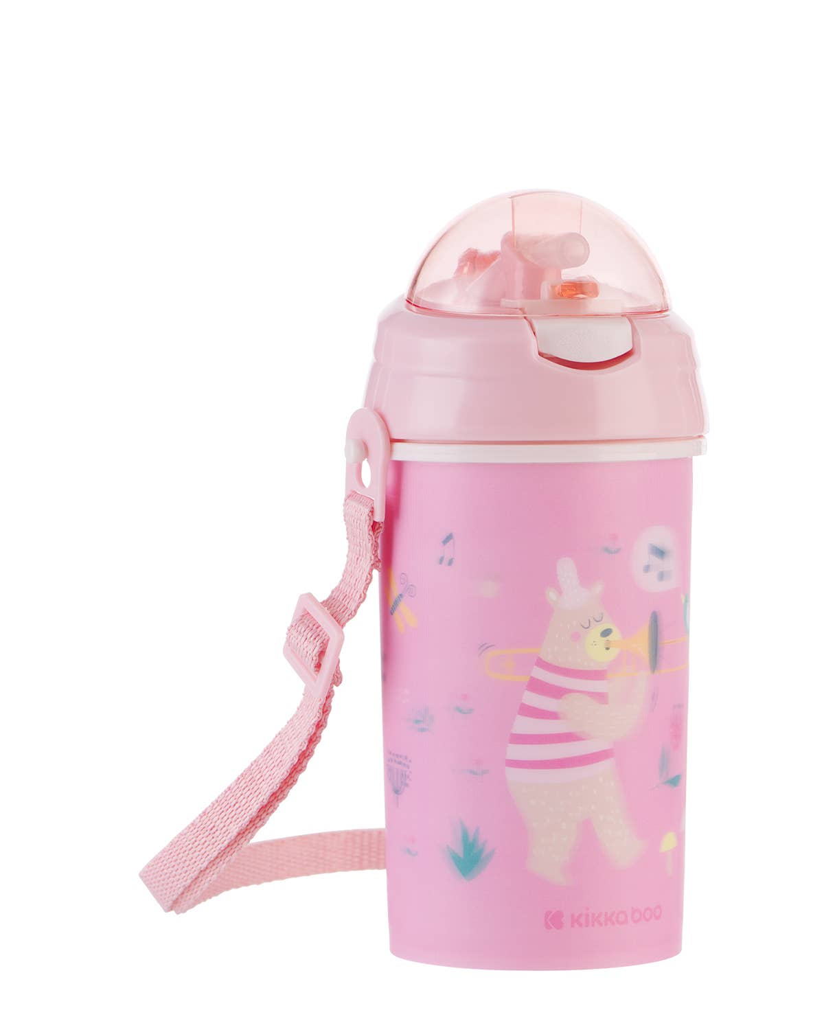 PP-mugg med silikonsugrör och rem 450 ml Music Fest: Rosa