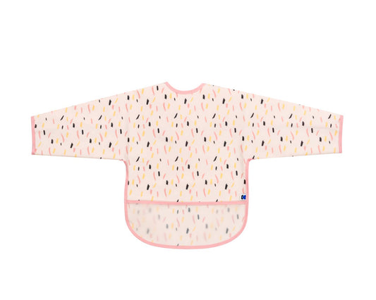 Långärmad haklapp med smulfångare konstnärligt mönster Rosa