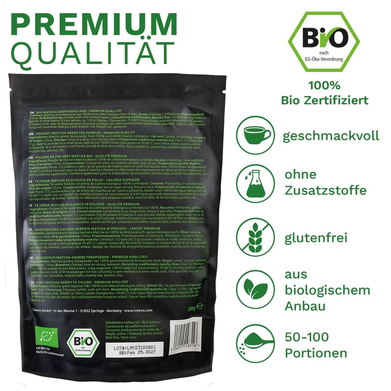 Creano ekologiskt matcha te premiumkvalitet