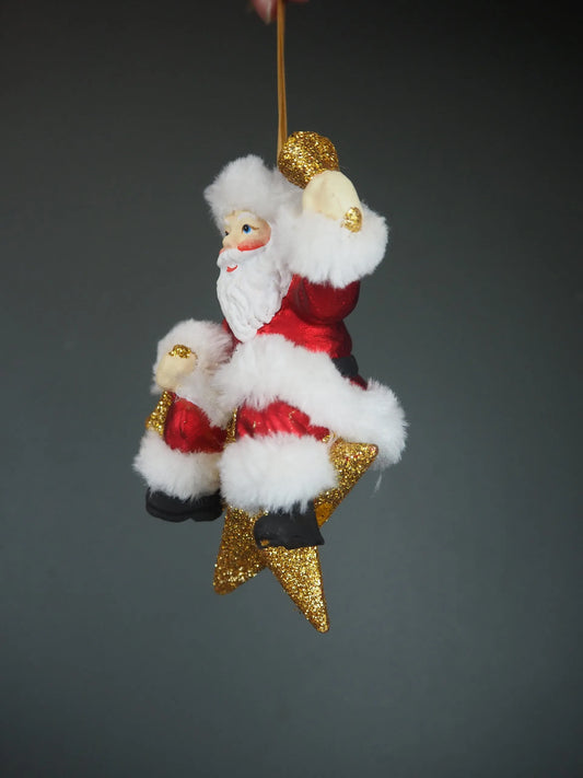 Santa on star w/ bell white