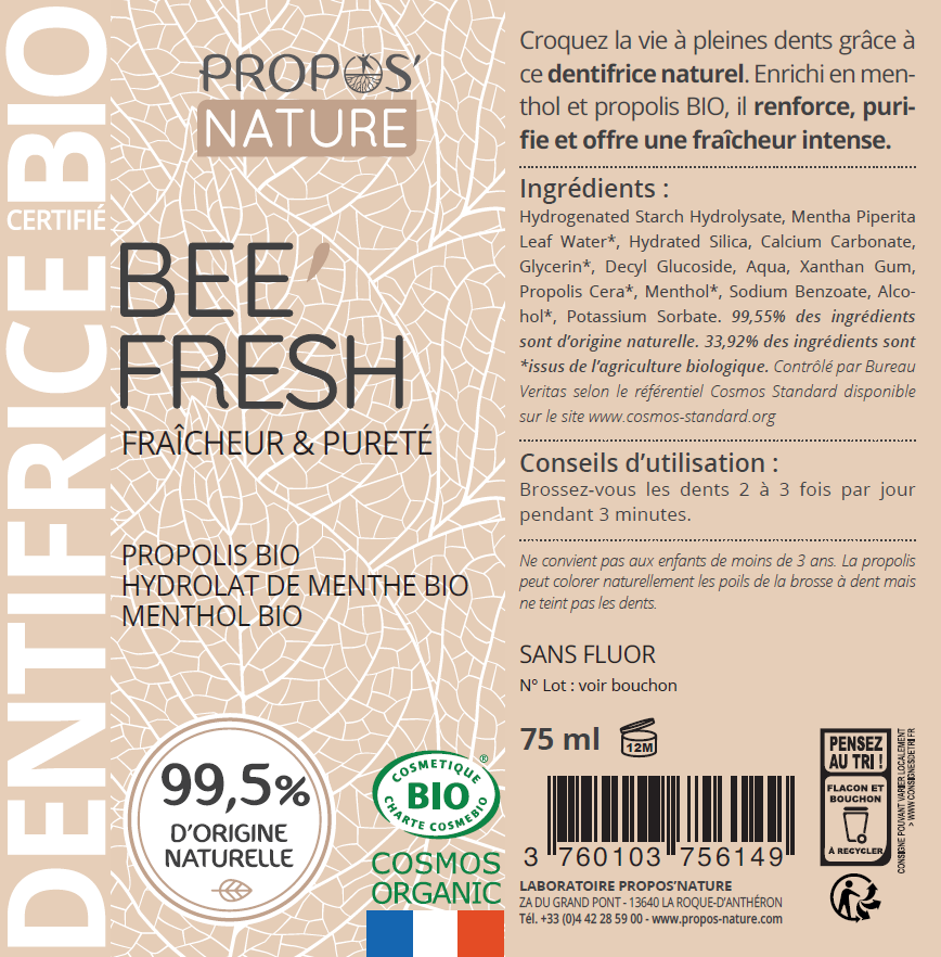 Ekologisk Tandkräm Propolis och Mentol Utan Fluor