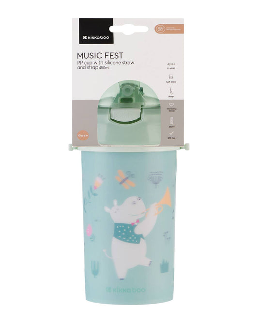 PP-mugg med silikonsugrör och rem 450 ml Music Fest: Mint