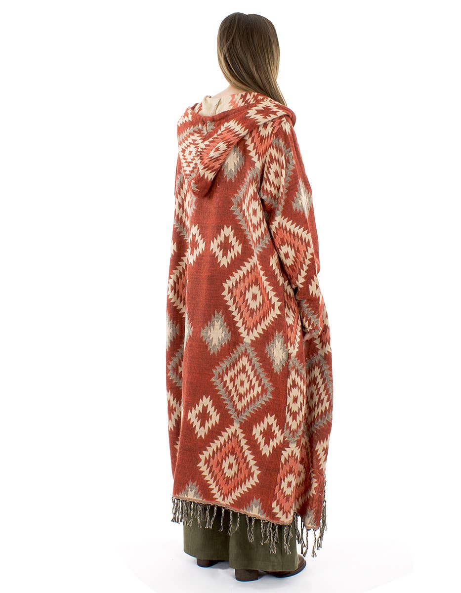 Ponchokappa med fransar Terracotta & Sand