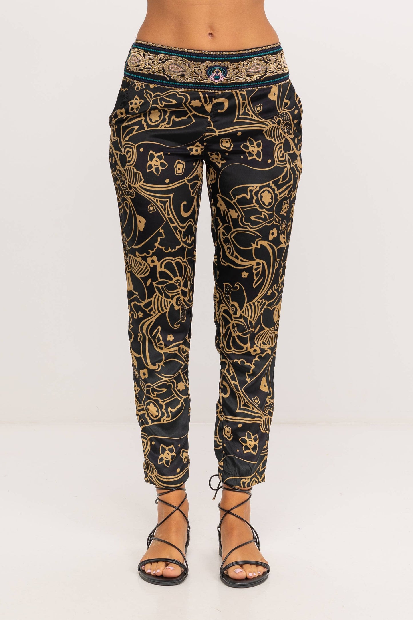 Embroidered Boho Pants Black & Gold