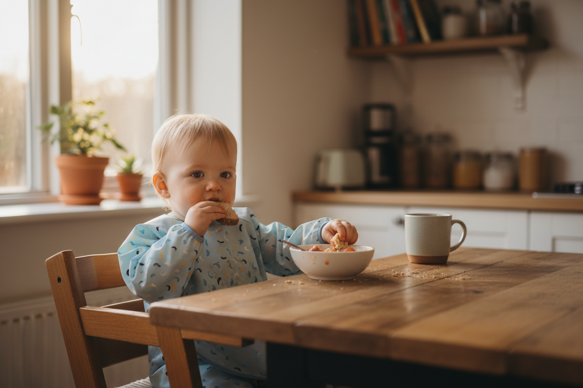 Långärmad haklapp med smulfångare konstnärligt mönster Blå