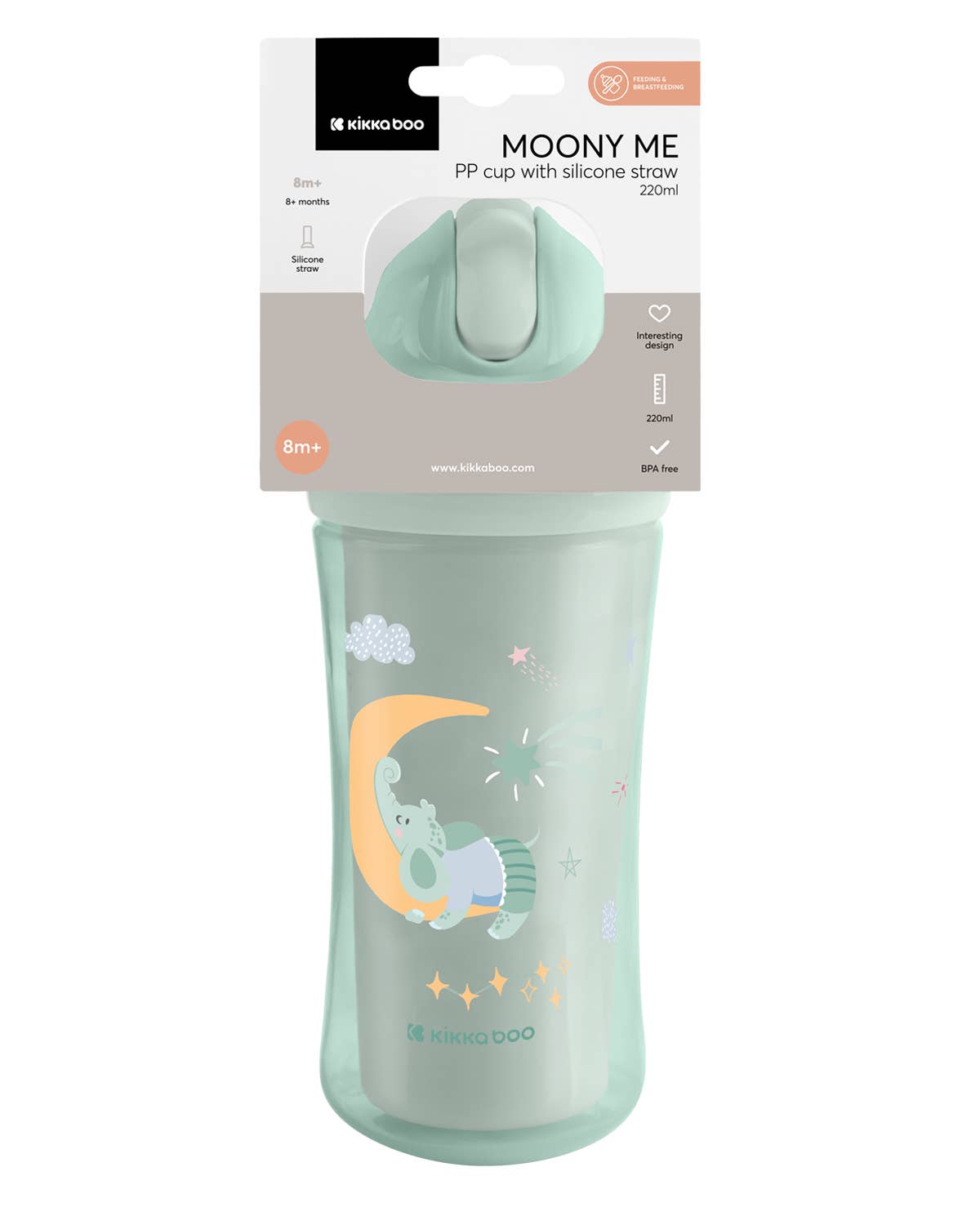 PP-mugg med silikonsugrör 220 ml Moony Mint