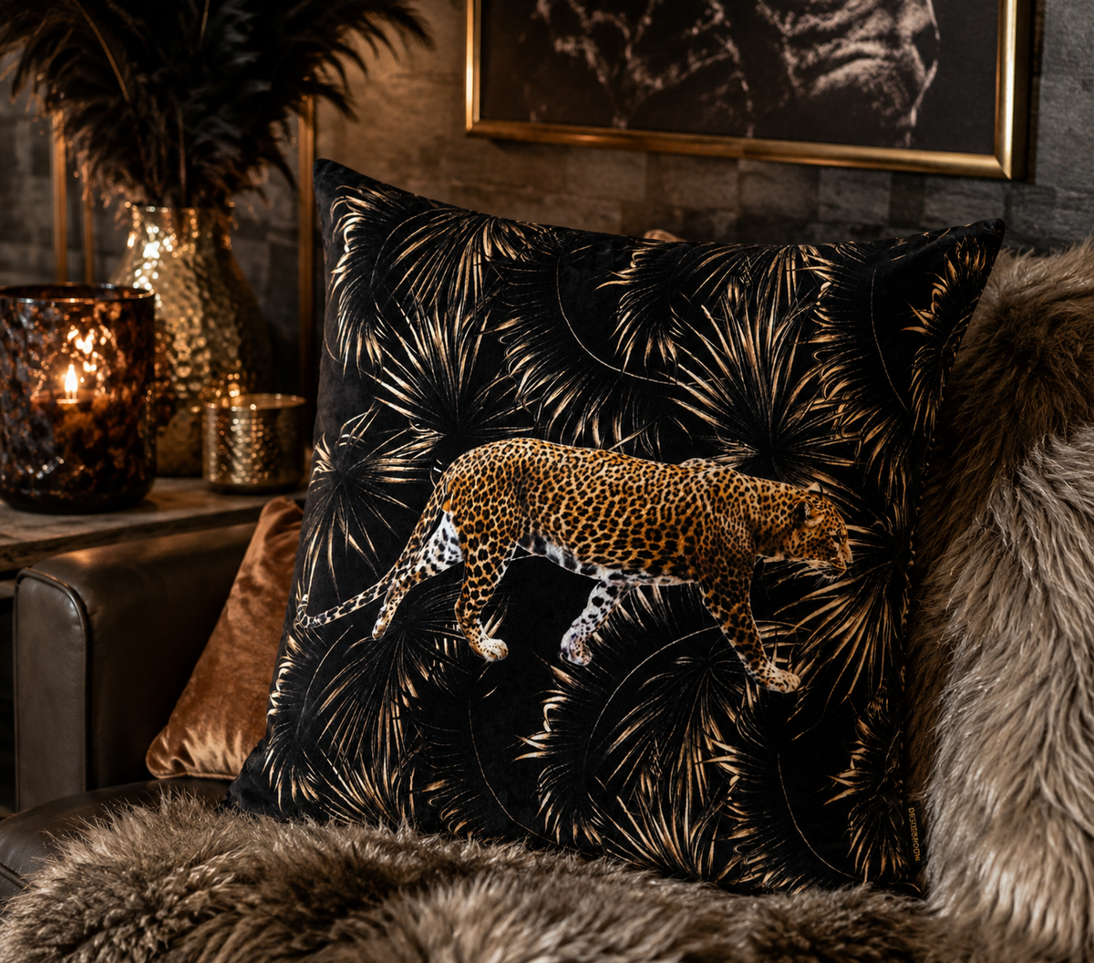 Kuddfodral Leopard Svart 60 × 60 cm