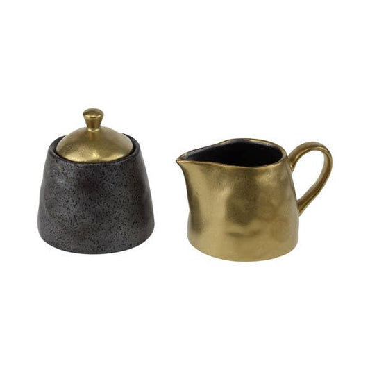 Ceylon Mjölkkanna / Sockerskål Antikguld & Svart