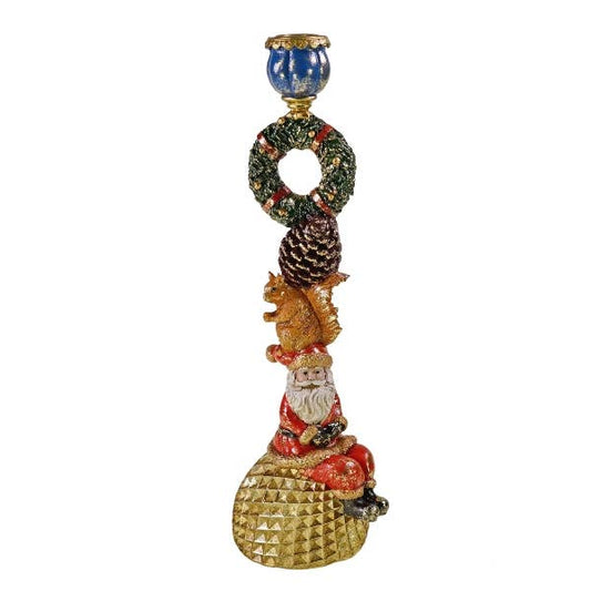 Ljusstake med ekorre på jultomten, polyresin