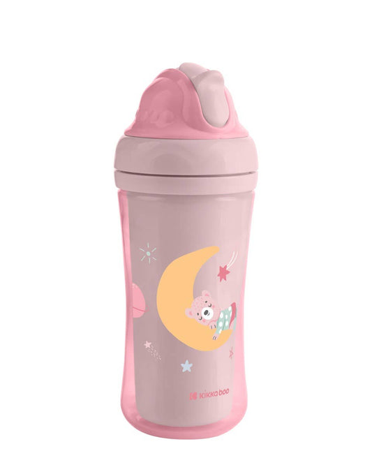 PP-mugg med silikonsugrör 220 ml Moony Rosa