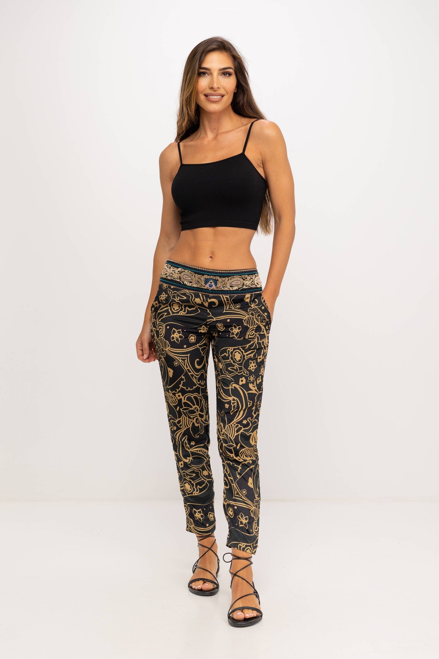 Embroidered Boho Pants Black & Gold