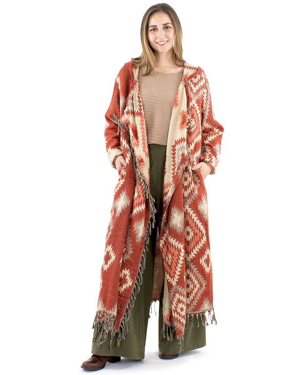 Ponchokappa med fransar Terracotta & Sand