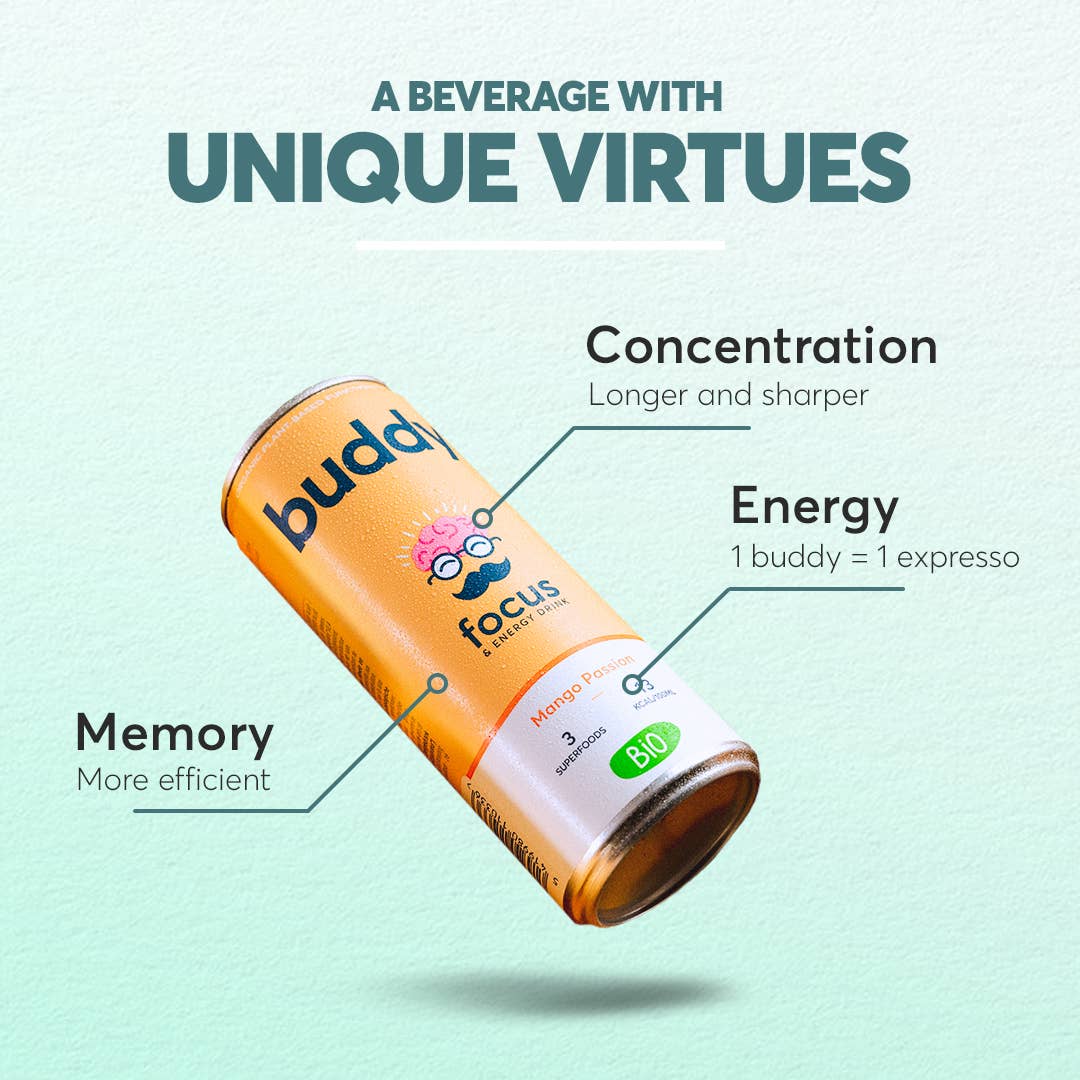 Buddy Naturlig och ekologisk energidryck: Mango Passion