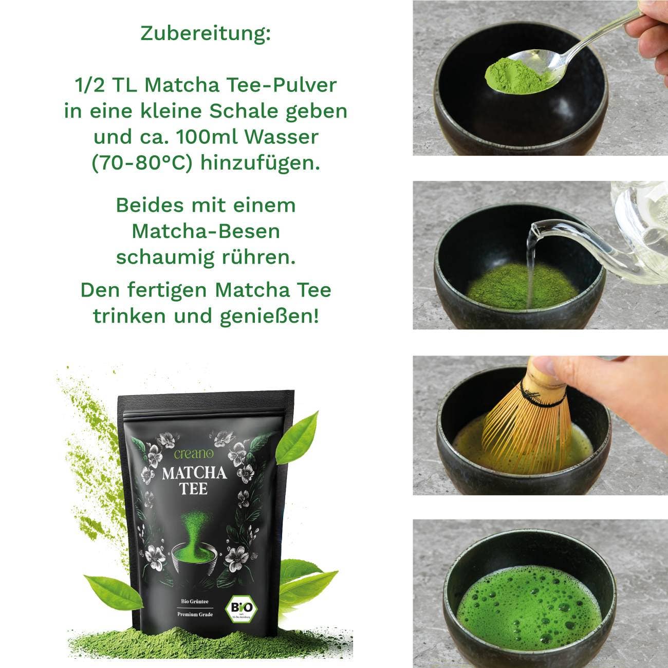 Creano ekologiskt matcha te premiumkvalitet