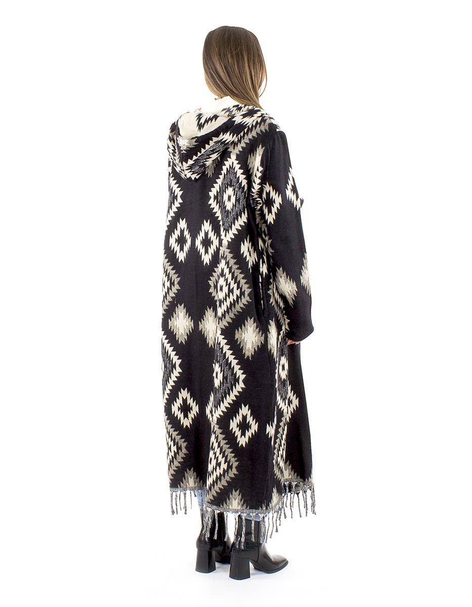 Ponchokappa med fransar Black & Ivory