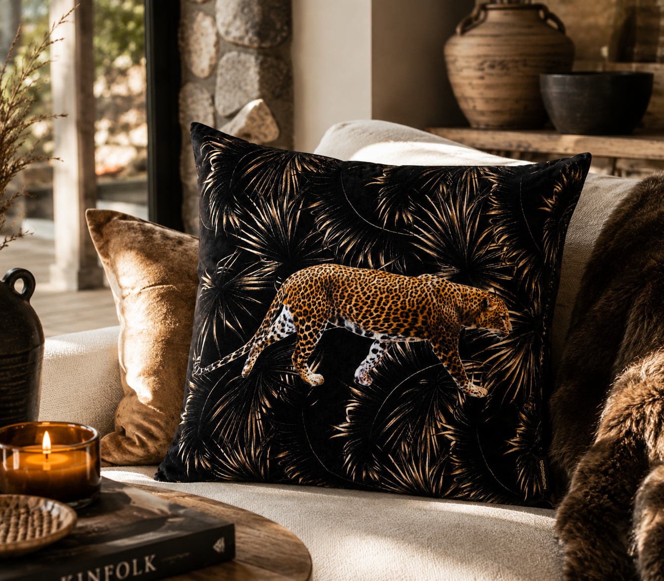 Kuddfodral Leopard Svart 60 × 60 cm