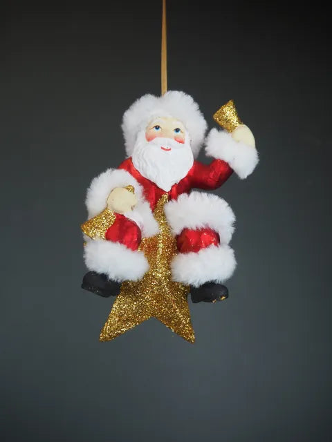 Santa on star w/ bell white