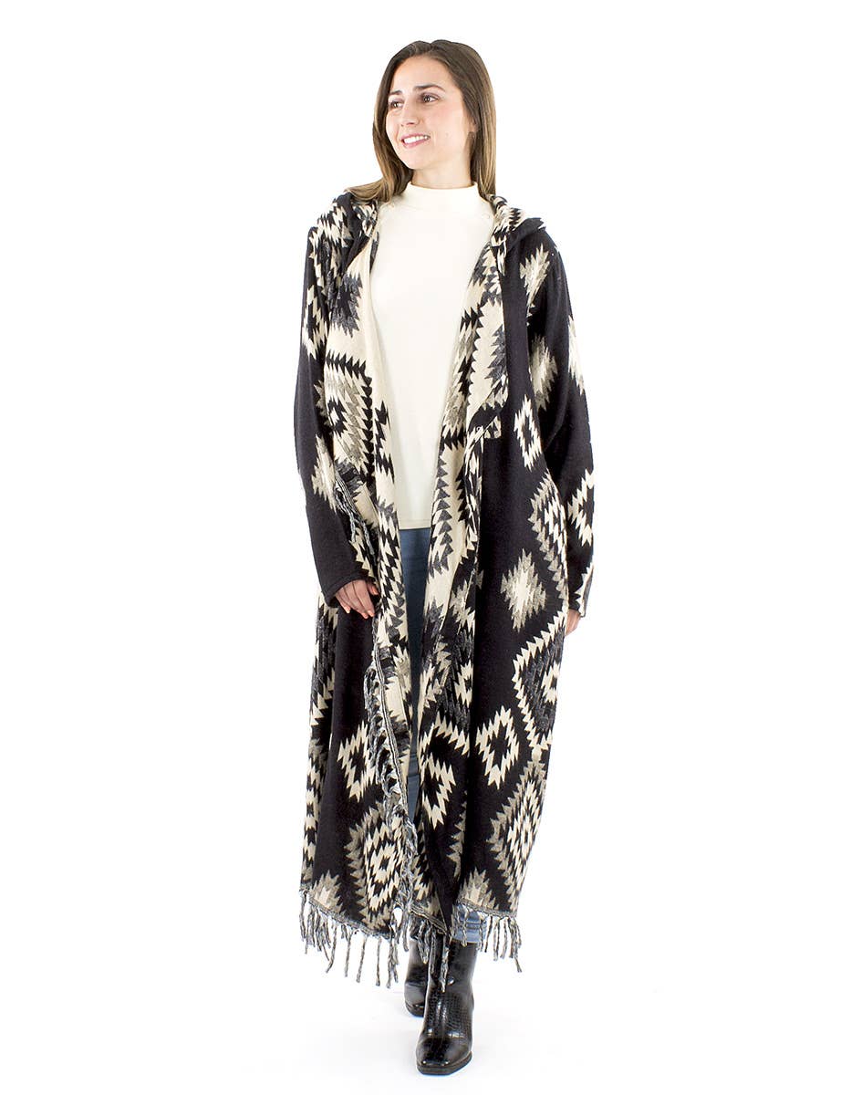Ponchokappa med fransar Black & Ivory