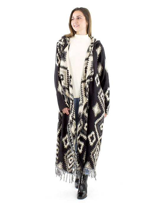 Ponchokappa med fransar Black & Ivory