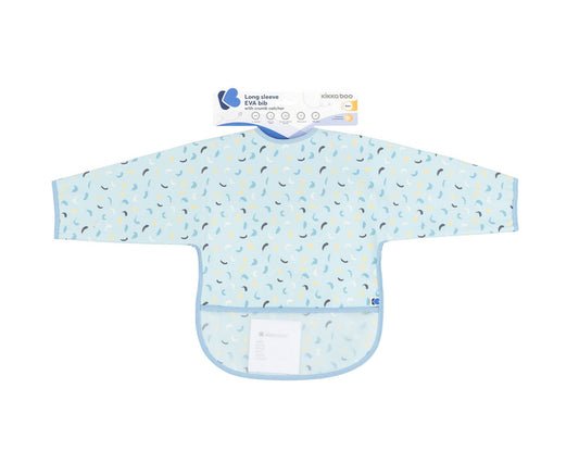 Långärmad haklapp med smulfångare konstnärligt mönster Blå