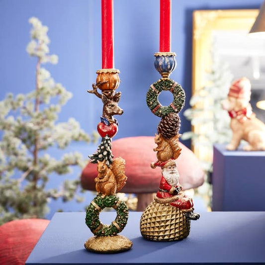 Ljusstake med ekorre på jultomten, polyresin