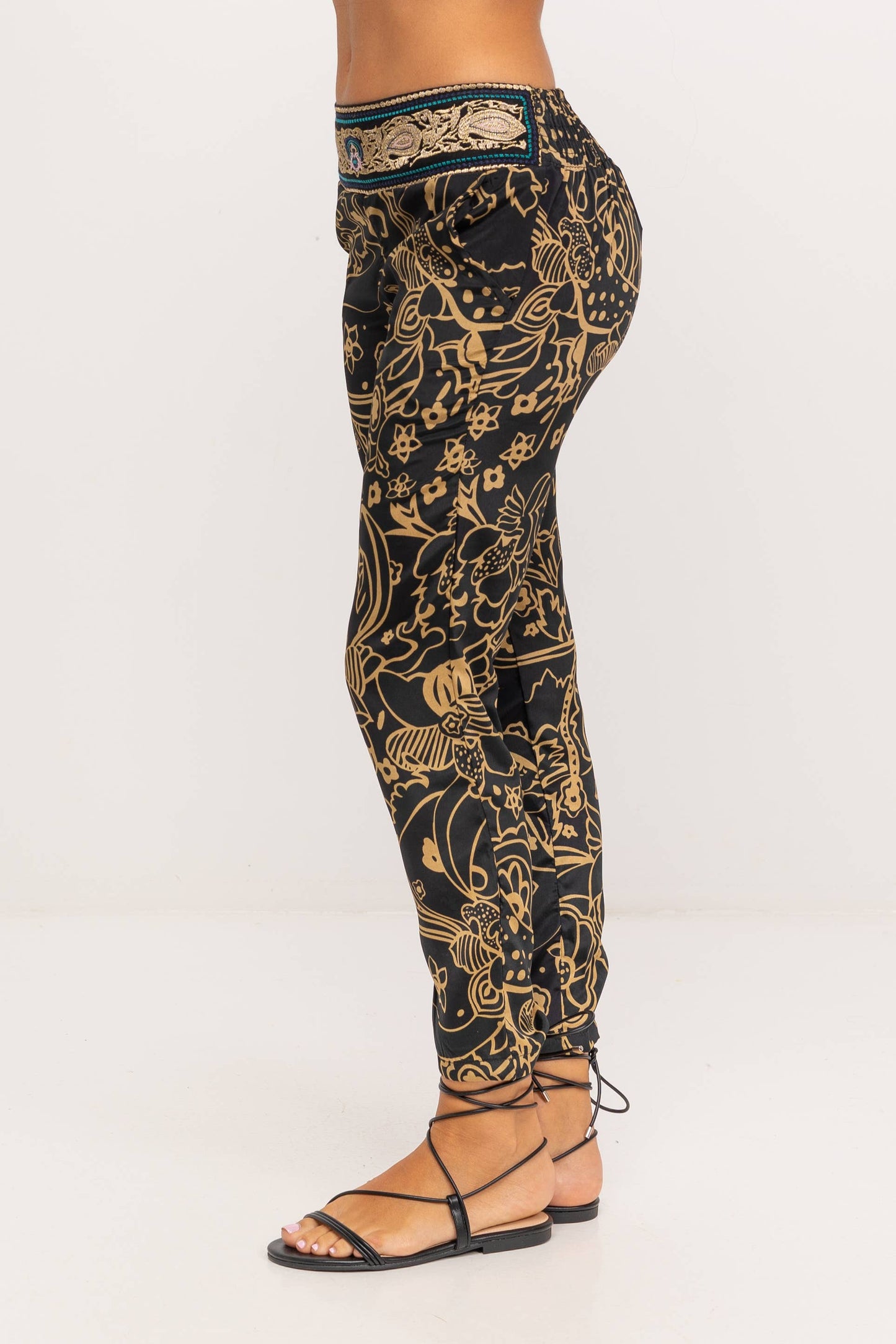 Embroidered Boho Pants Black & Gold
