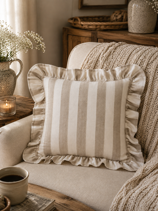 Kuddfodral Ida Rand Beige/Vit