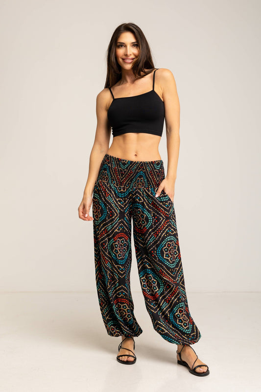 Boho Harem Pants Black Multi