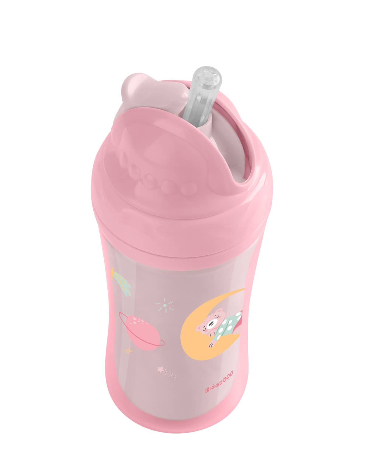 PP-mugg med silikonsugrör 220 ml Moony Rosa