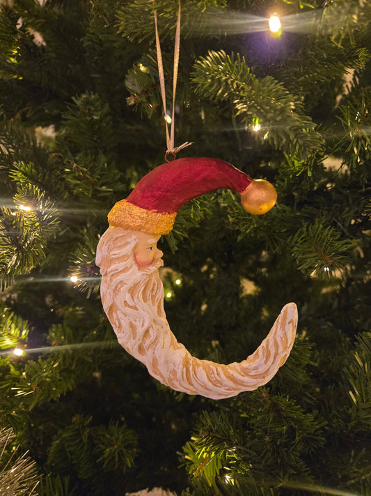 Cresent Santa beard red hat gold