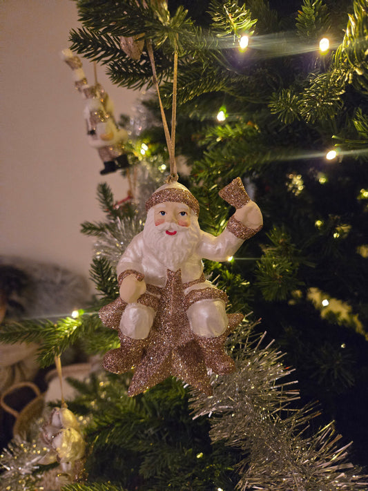 Santa on star w/ bell white